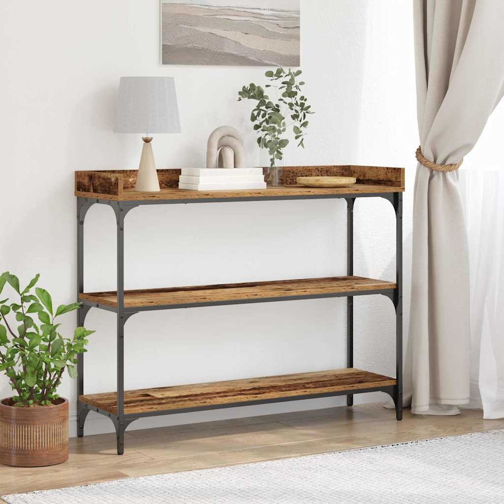 Konsolentisch Altholz 100 x 30 x 80 cm Schichtholz und Metall