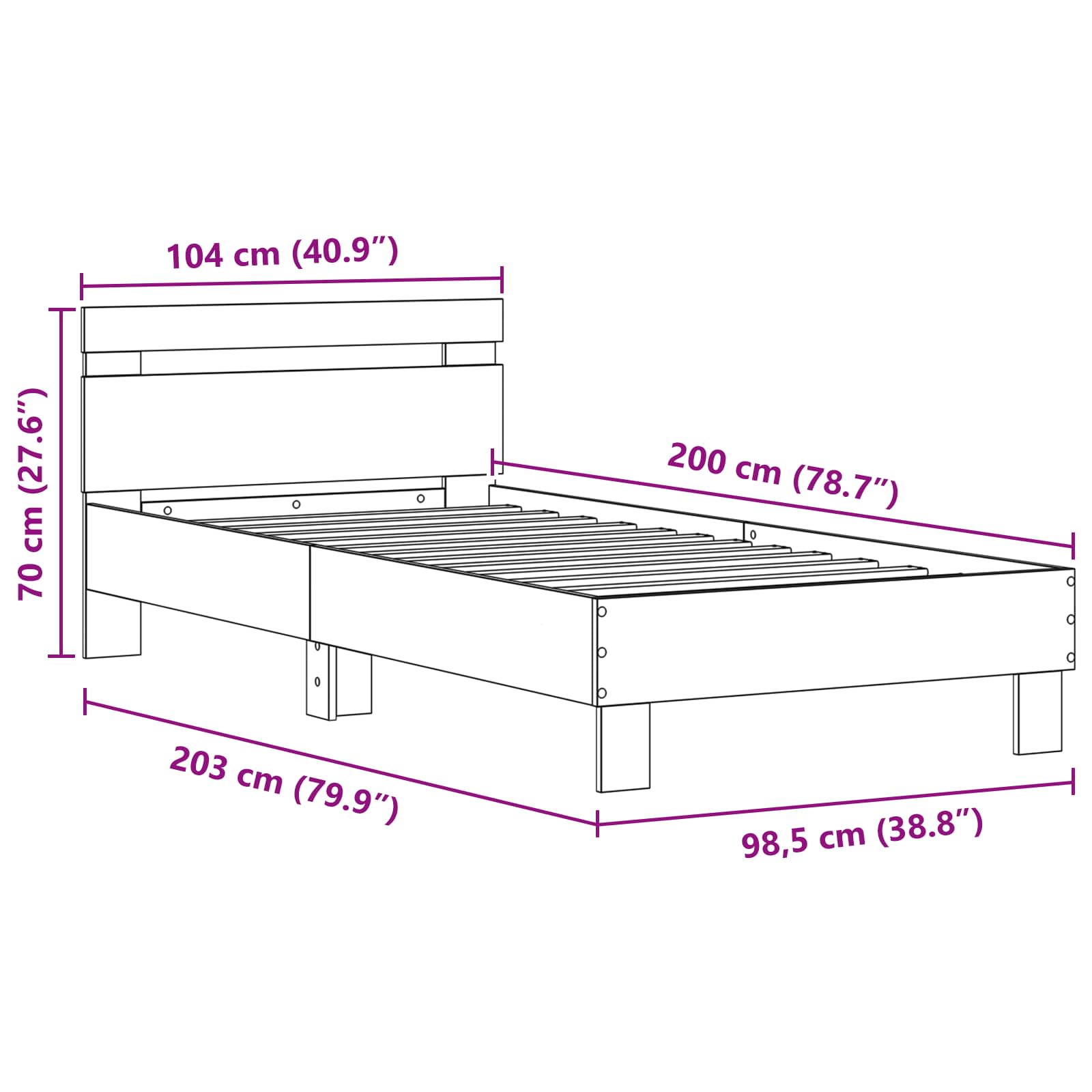 Bettrahmen mit LED Altholz 100 x 200 cm Holzwerkstoff