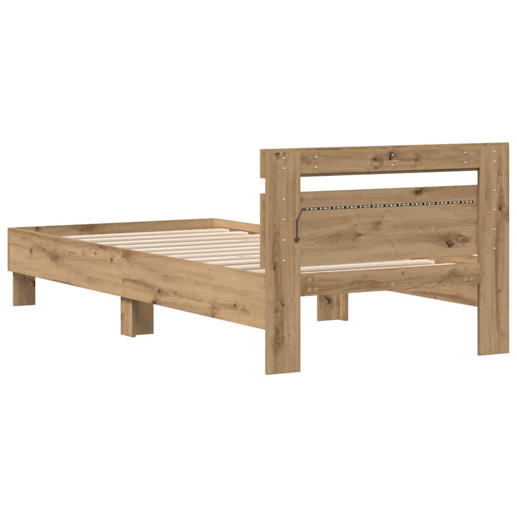Bettrahmen mit LED Artisan-Eiche 90 x 200 cm Holzwerkstoff