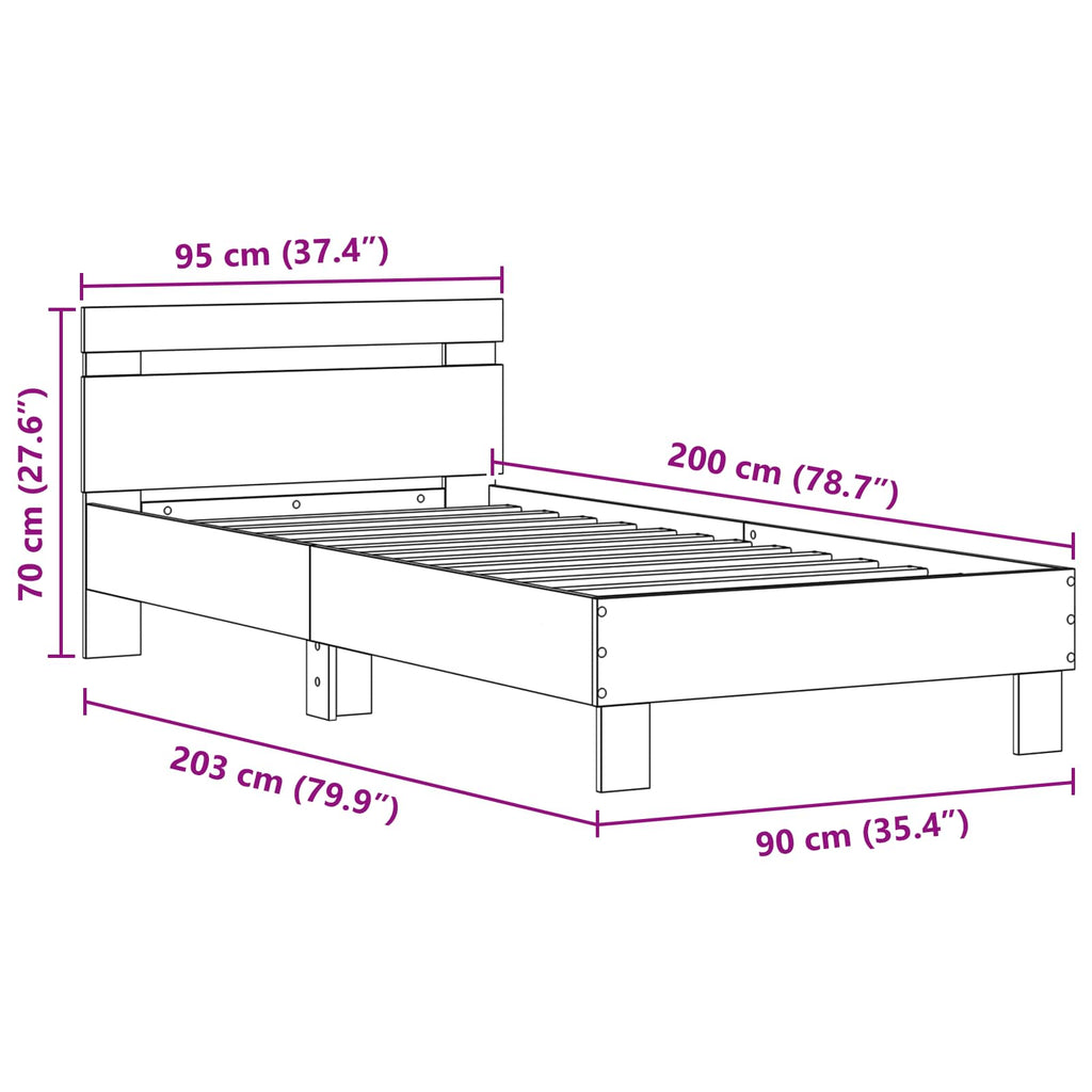 Bettrahmen Schwarz Eichen-Optik 90 x 200 cm Holzwerkstoff
