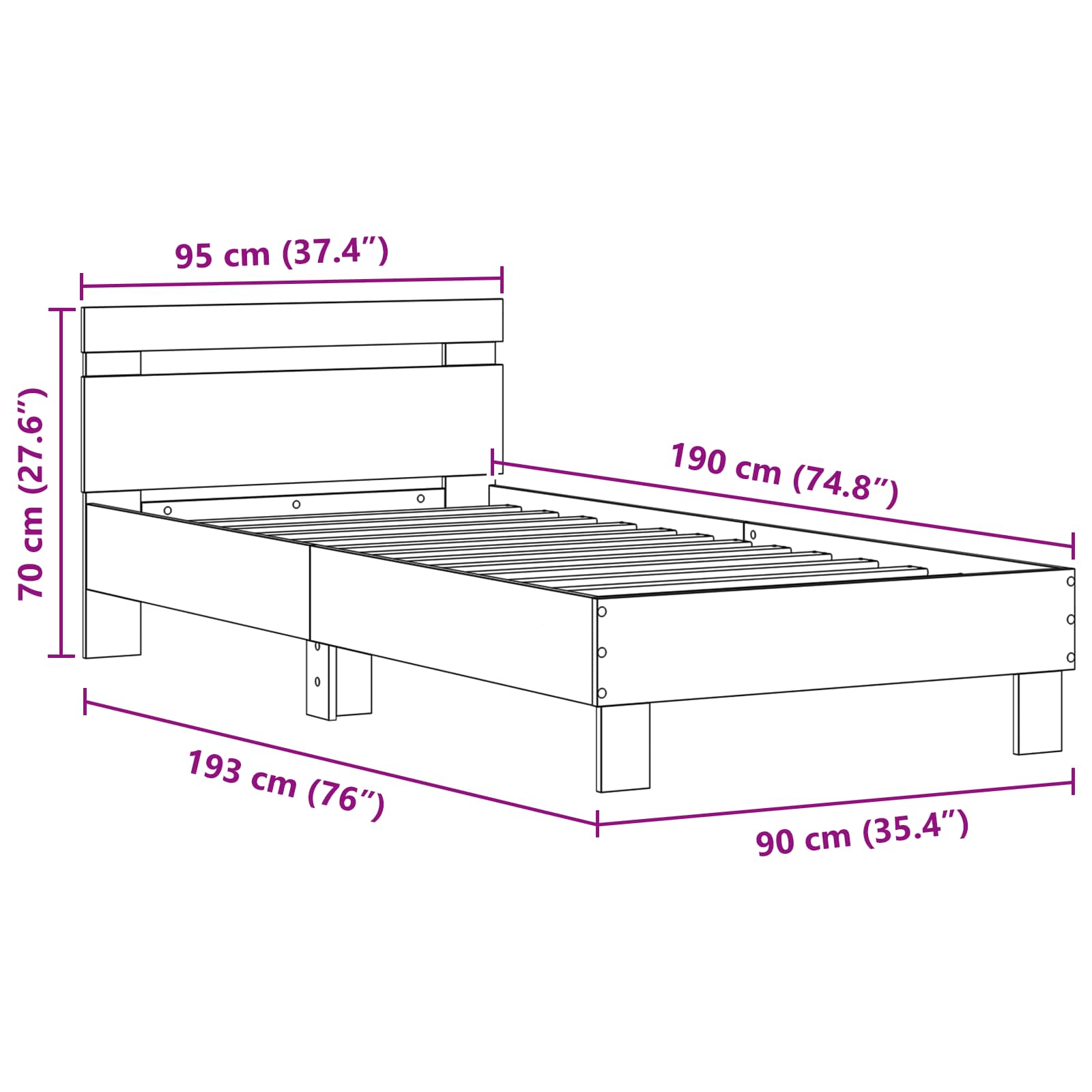 Bettrahmen mit LED Altholz 90 x 190 cm Holzwerkstoff