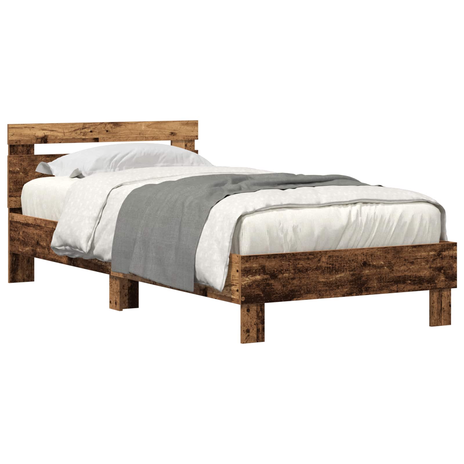 Bettrahmen mit LED Altholz 75 x 190 cm Holzwerkstoff