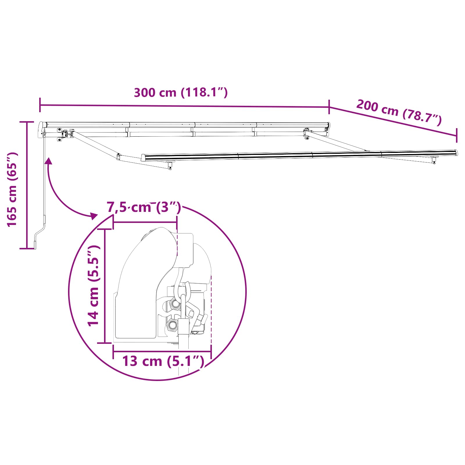 Einziehbare Markise Braun 300 x 200 cm Stoff