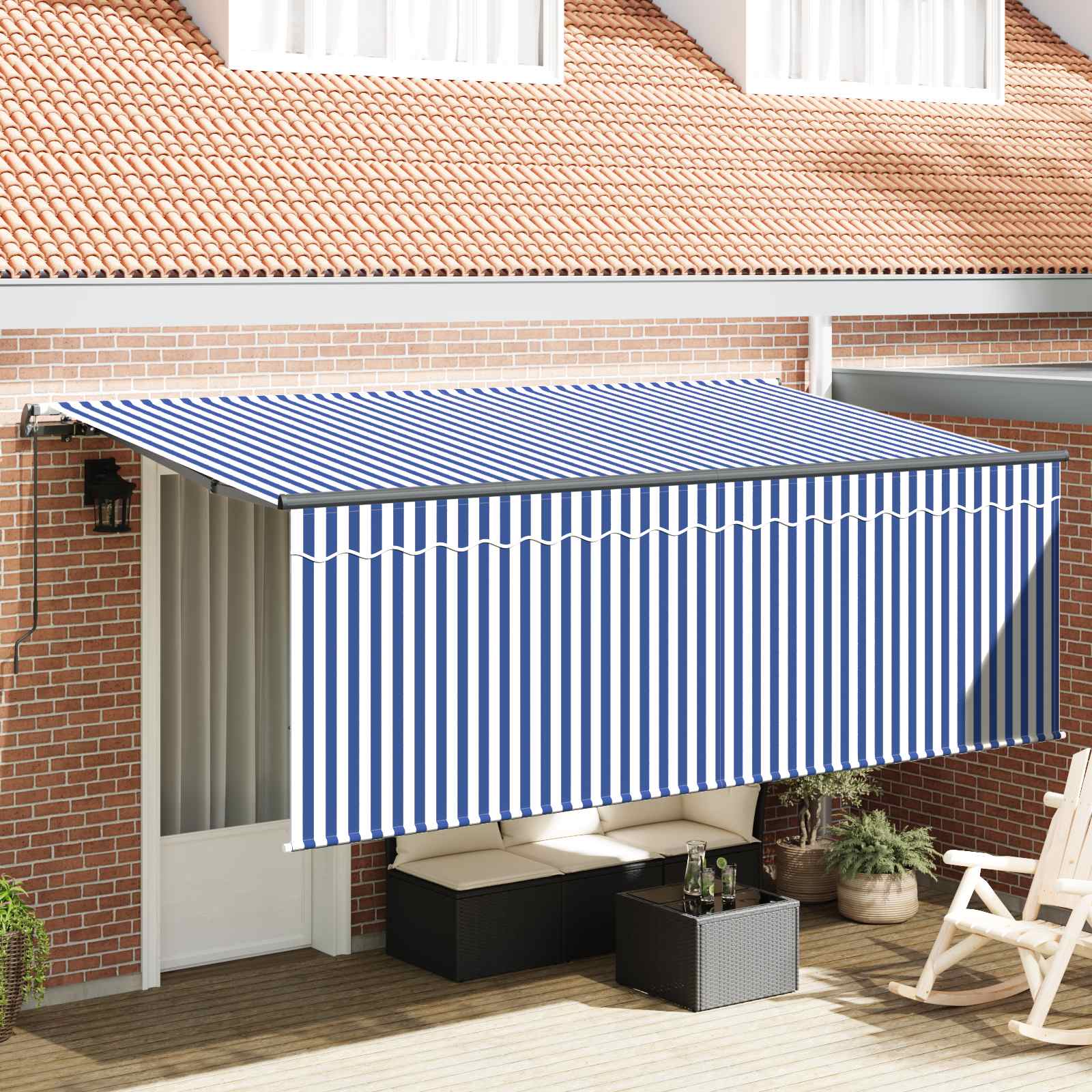 Einziehbare Markise Gestreift Blau 350 x 200 cm Stoff