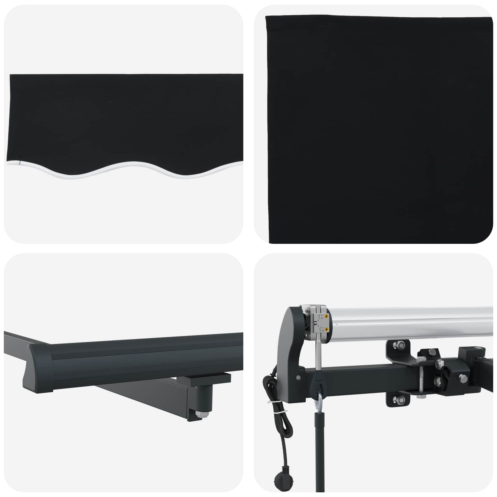 Ausziehbare Markise Schwarz 300 x 250 cm Stoff und Aluminium
