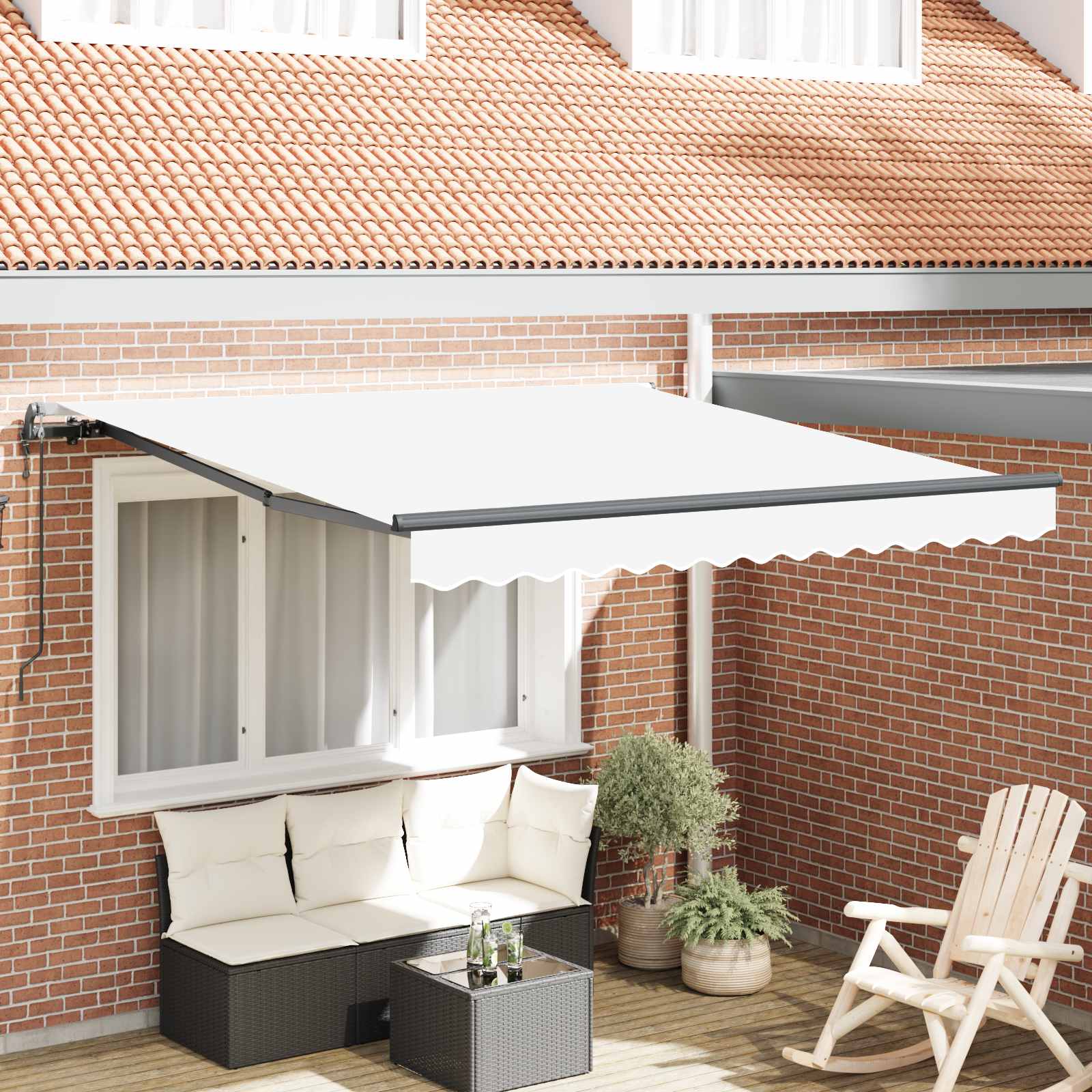 Ausziehbare Markise Weiß 300 x 250 cm Stoff und Aluminium