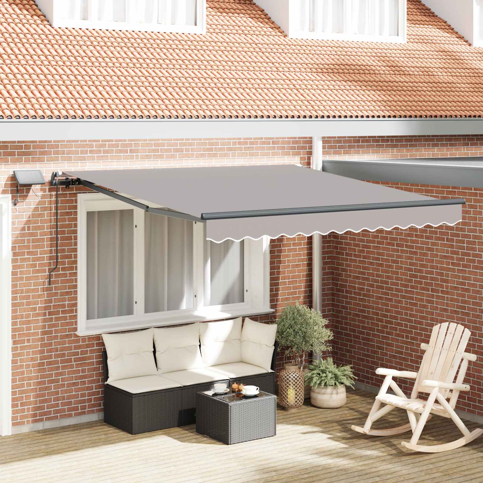 Ausziehbare Markise Hellgrau 300 x 250 cm Stoff und Aluminium