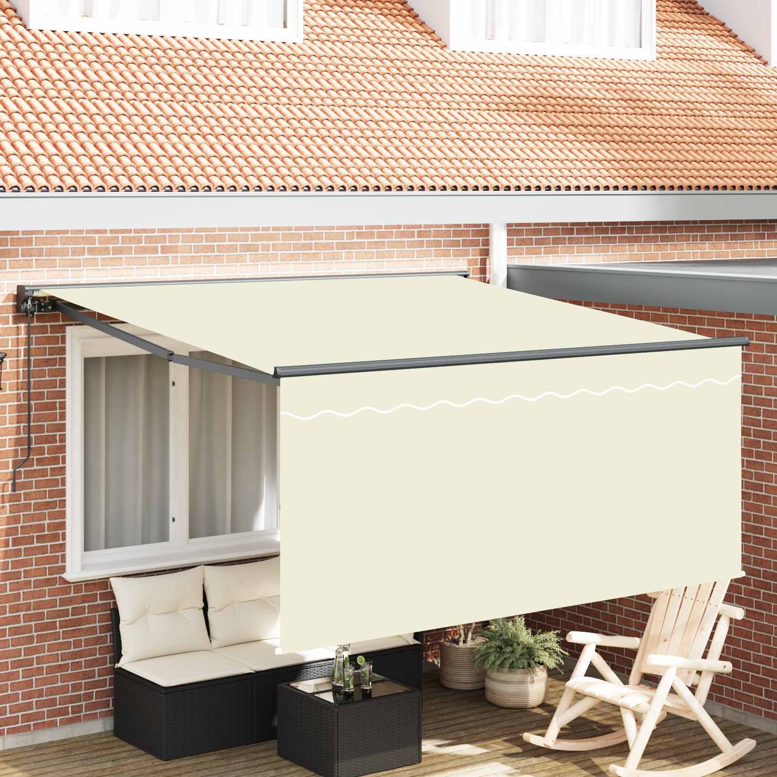 Einziehbare Markise Creme 350 x 250 cm Polyester und Aluminium