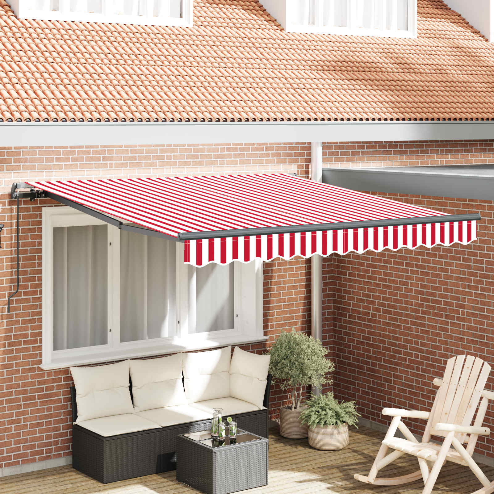 Ausziehbare Markise Rot und Weiß 350 x 250 cm