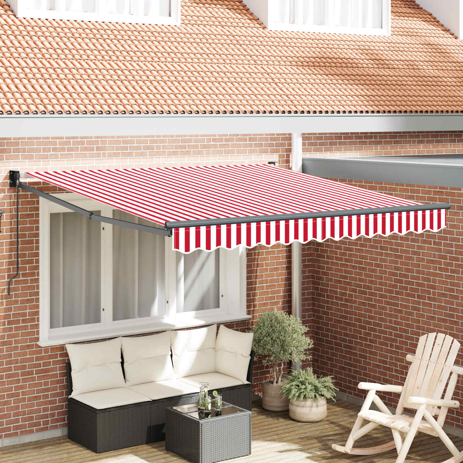 Ausziehbare Markise Rot und Weiß 350 x 250 cm