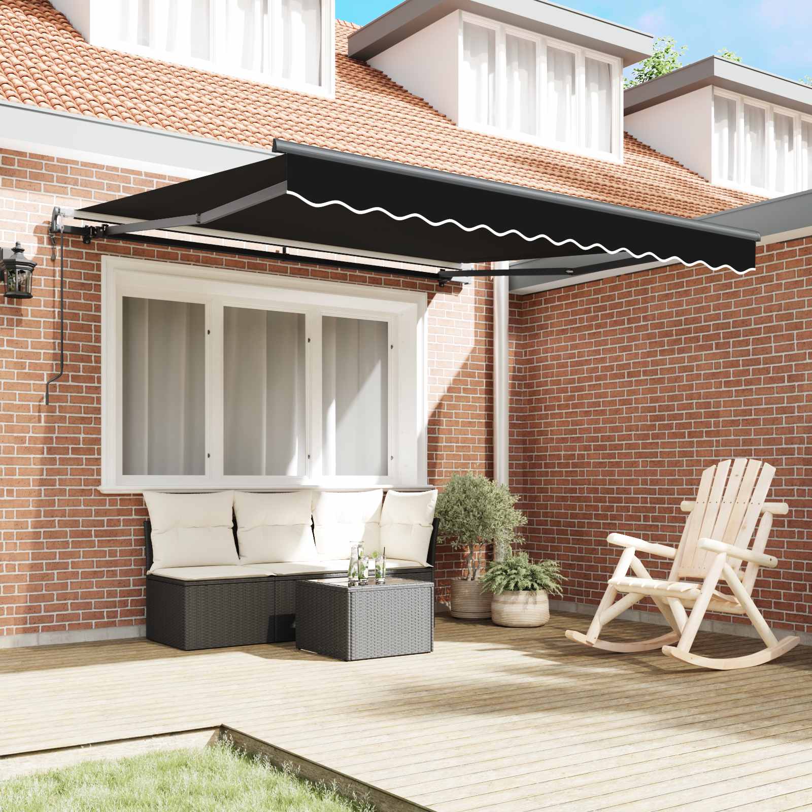 Ausziehbare Markise Schwarz 350 x 250 cm Stoff und Aluminium