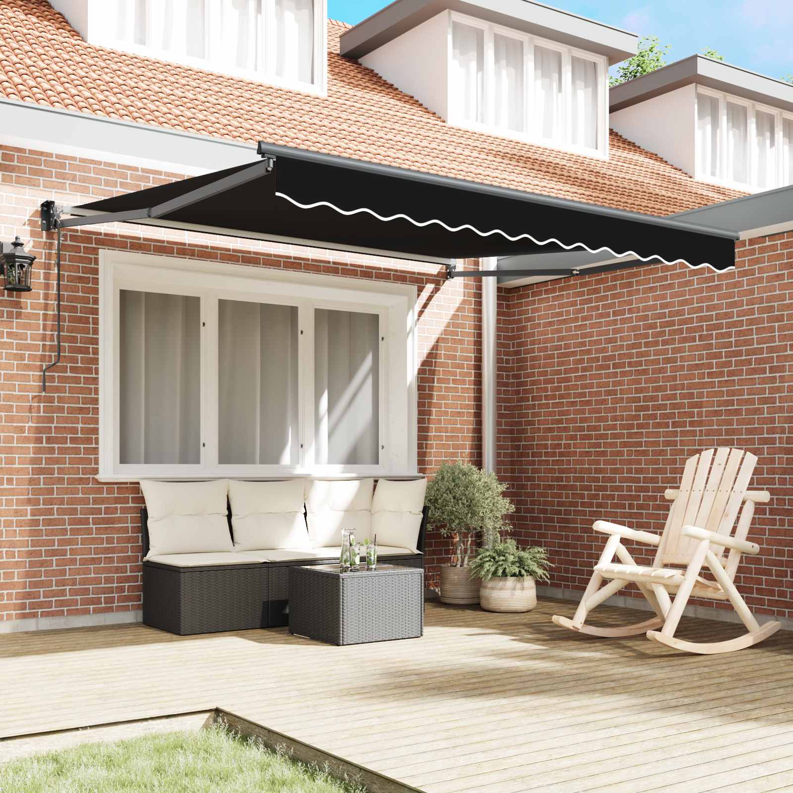 Markise Schwarz 350 x 250 cm Polyester und Metall