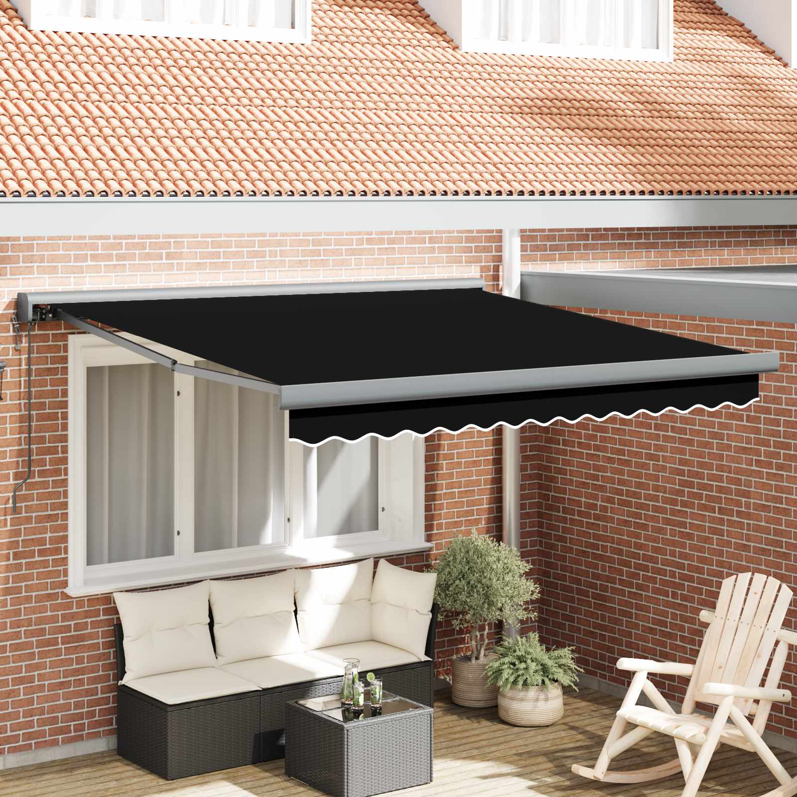 Ausziehbare Markise Schwarz 350 x 250 x 165 cm Stoff und Metall