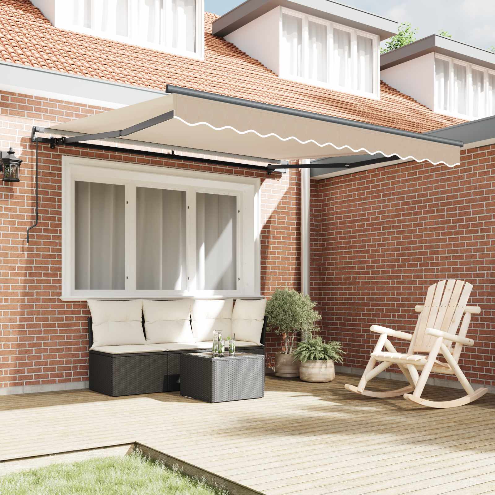 Ausziehbare Markise Beige 350 x 250 cm Polyester und Aluminium