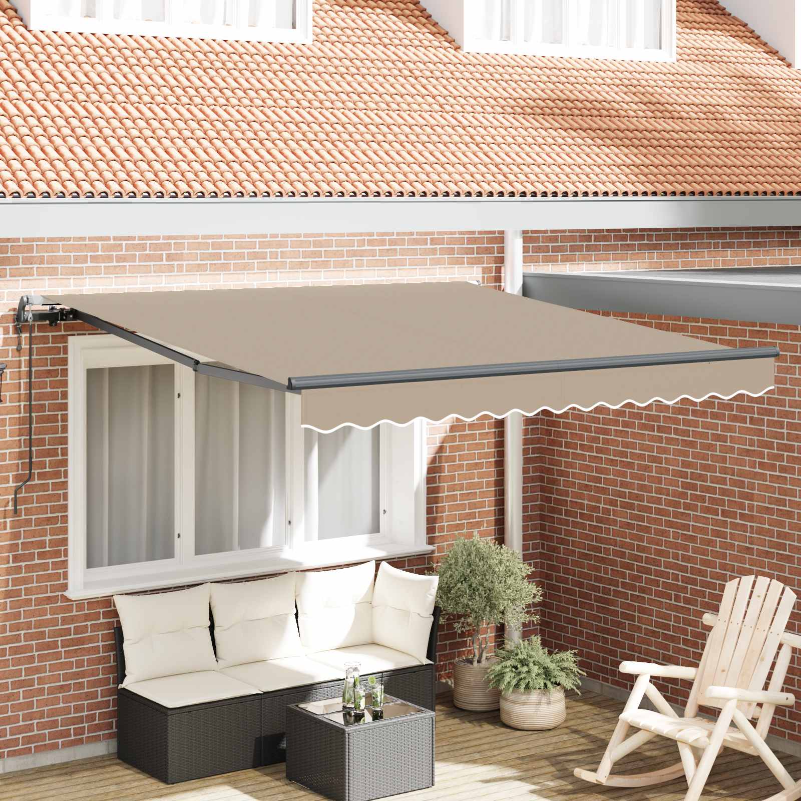 Ausziehbare Markise Beige 350 x 250 cm Stoff und Aluminium