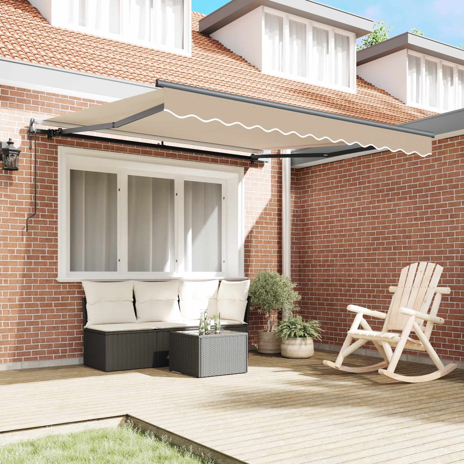 Ausziehbare Markise Beige 350 x 250 cm Stoff und Aluminium