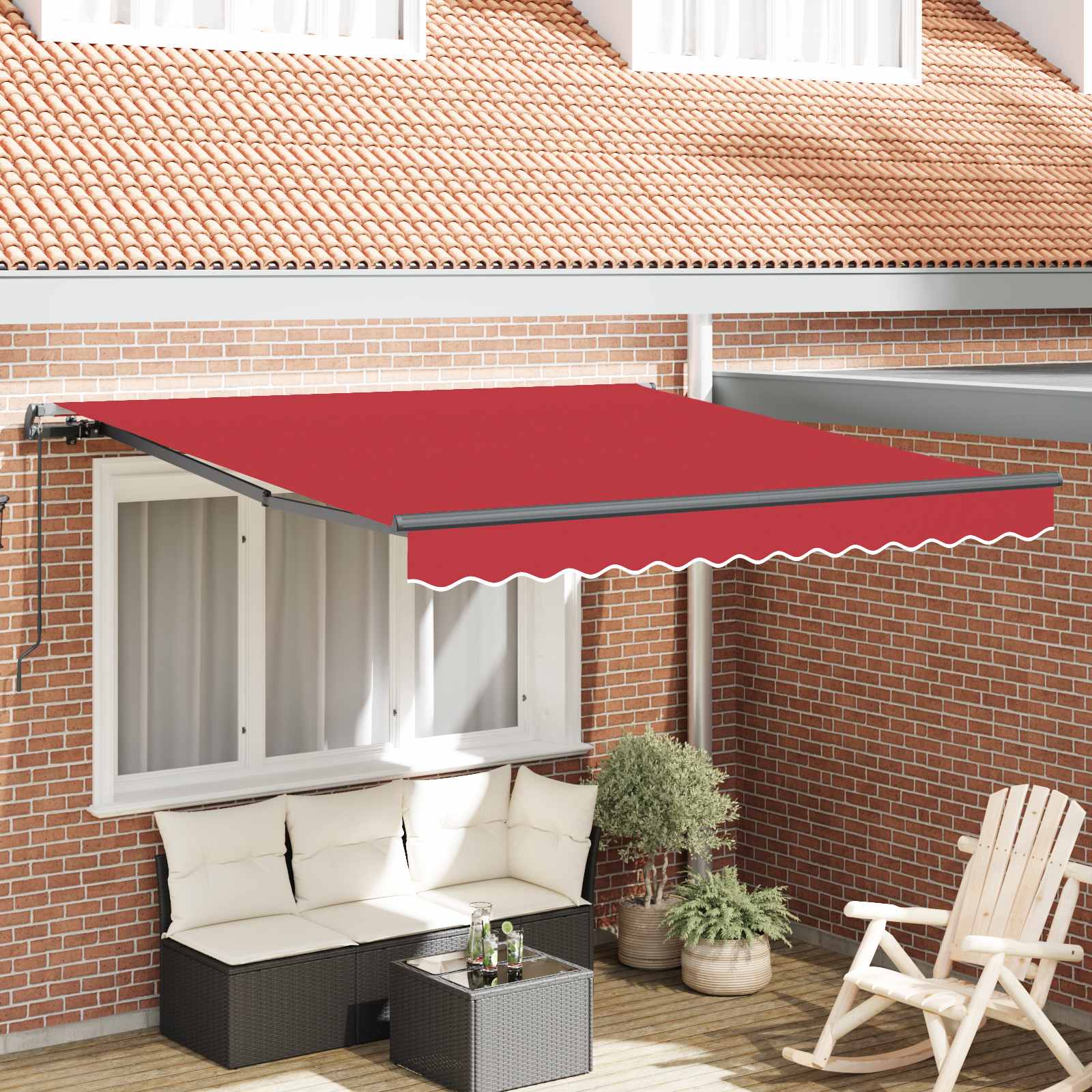 Ausziehbare Markise Rot 350 x 250 cm Polyester und Aluminium