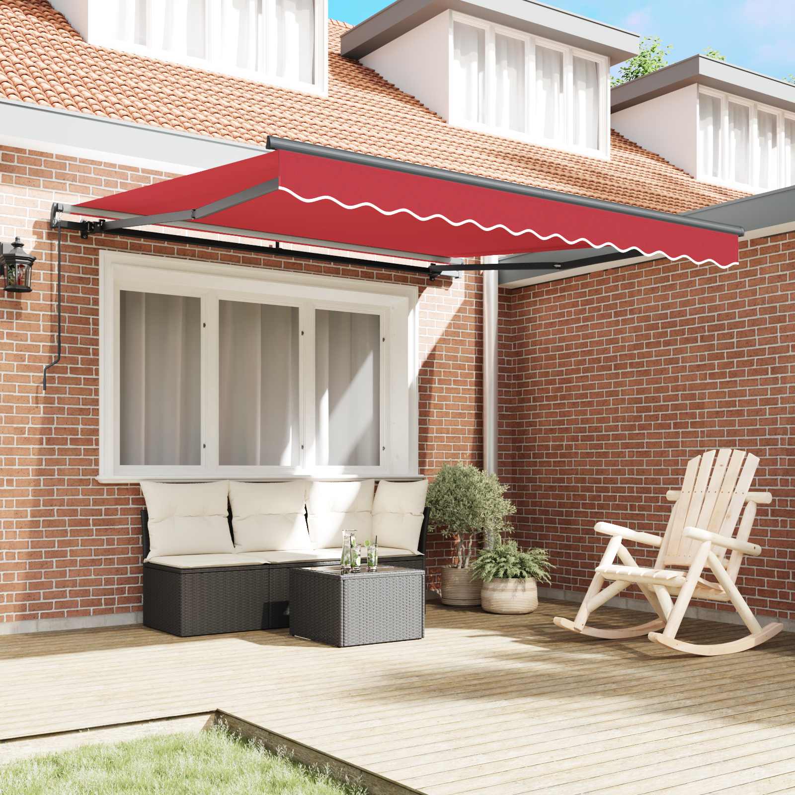 Ausziehbare Markise Rot 350 x 250 cm Polyester und Aluminium