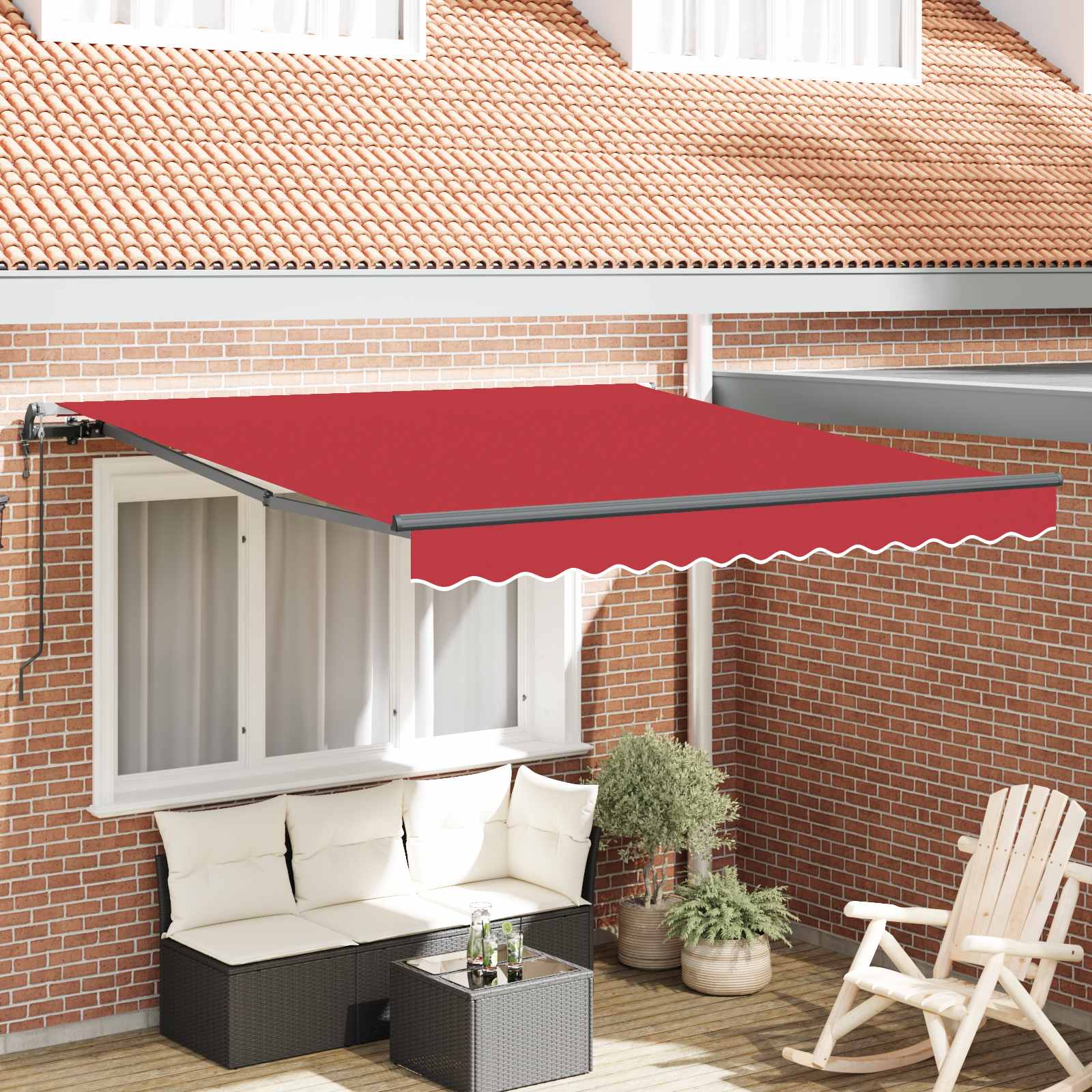 Ausziehbare Markise Rot 350 x 250 cm Stoff und Aluminium