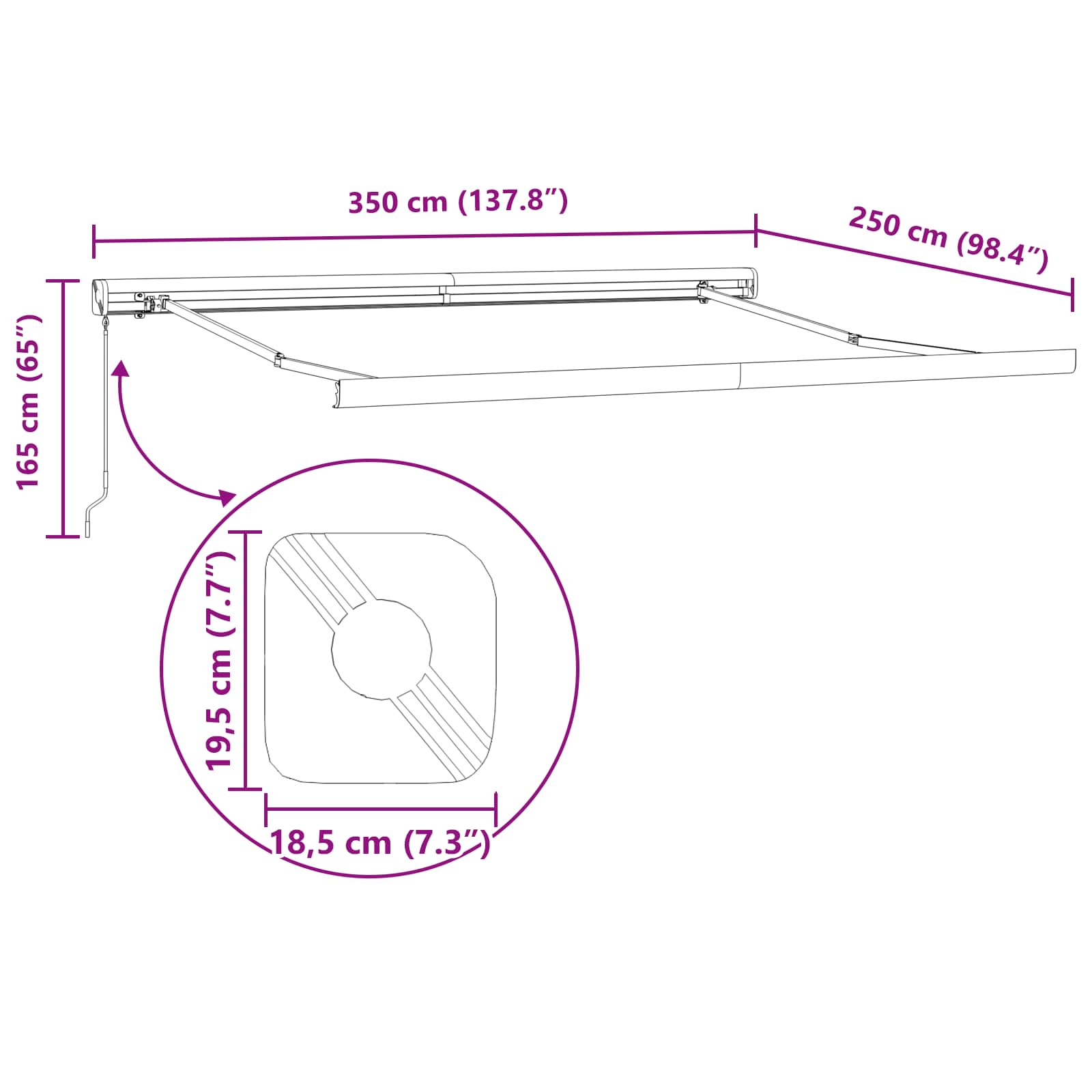 Ausziehbare Markise Rot 350 x 250 cm Leinen und Aluminium