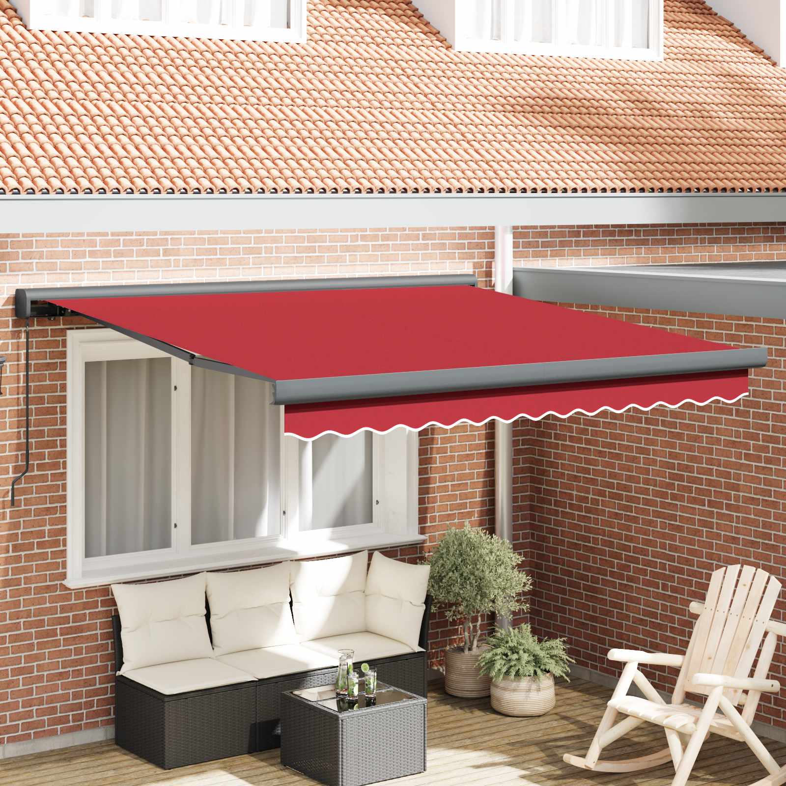 Ausziehbare Markise Rot 350 x 250 cm Leinen und Aluminium