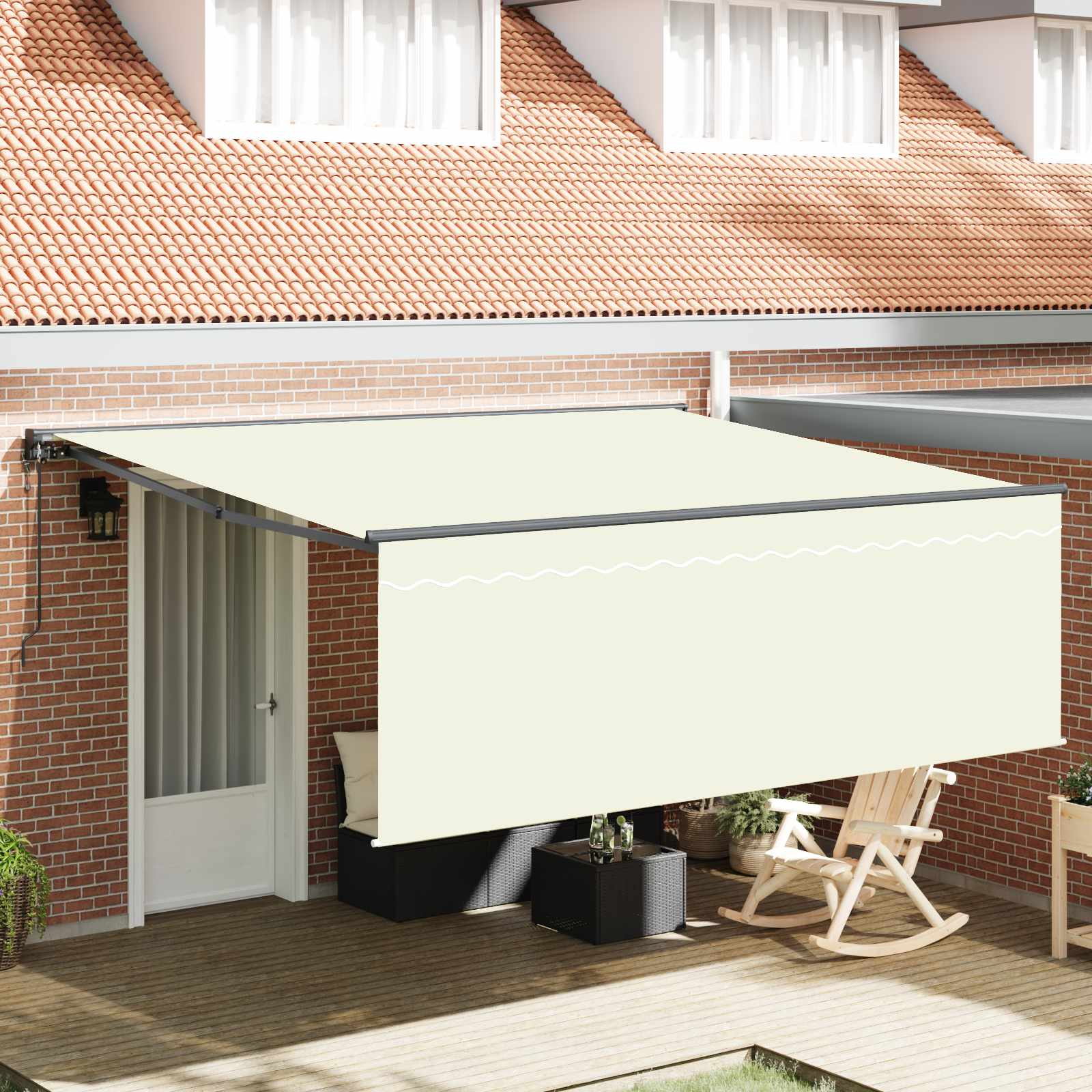 Einziehbare Markise Creme 400 x 300 cm Polyester und Aluminium
