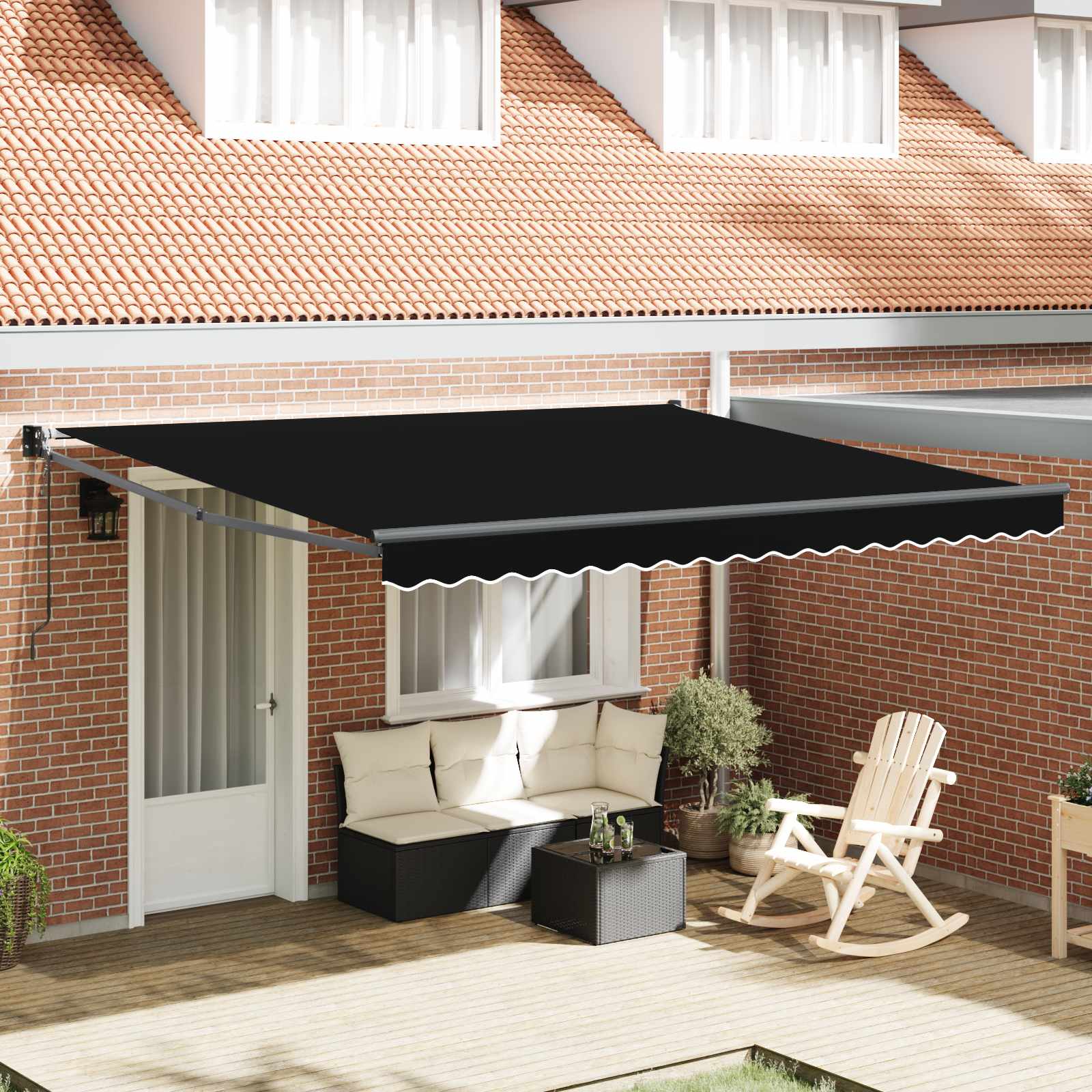 Markise Schwarz 400 x 300 cm Polyester und Metall