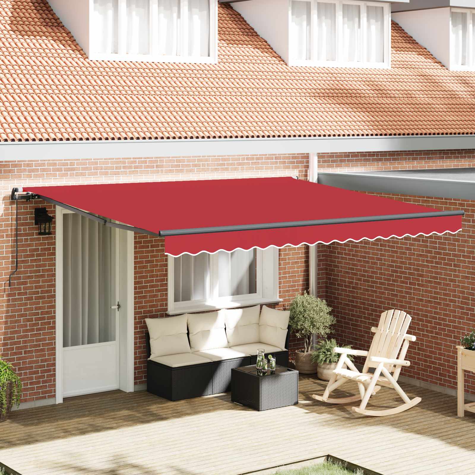 Ausziehbare Markise Rot 400 x 300 cm Polyester und Aluminium
