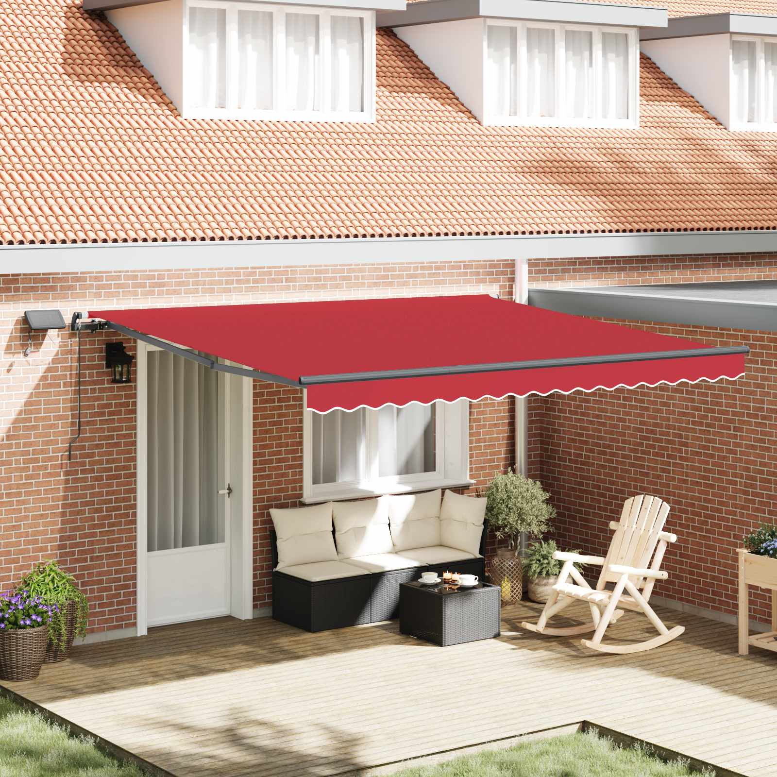 Ausziehbare Markise Rot 400 x 300 cm Stoff und Aluminium