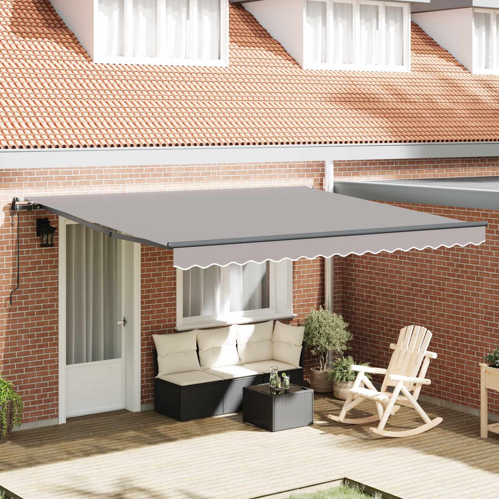 Ausziehbare Markise Hellgrau 400 x 350 cm Stoff und Aluminium