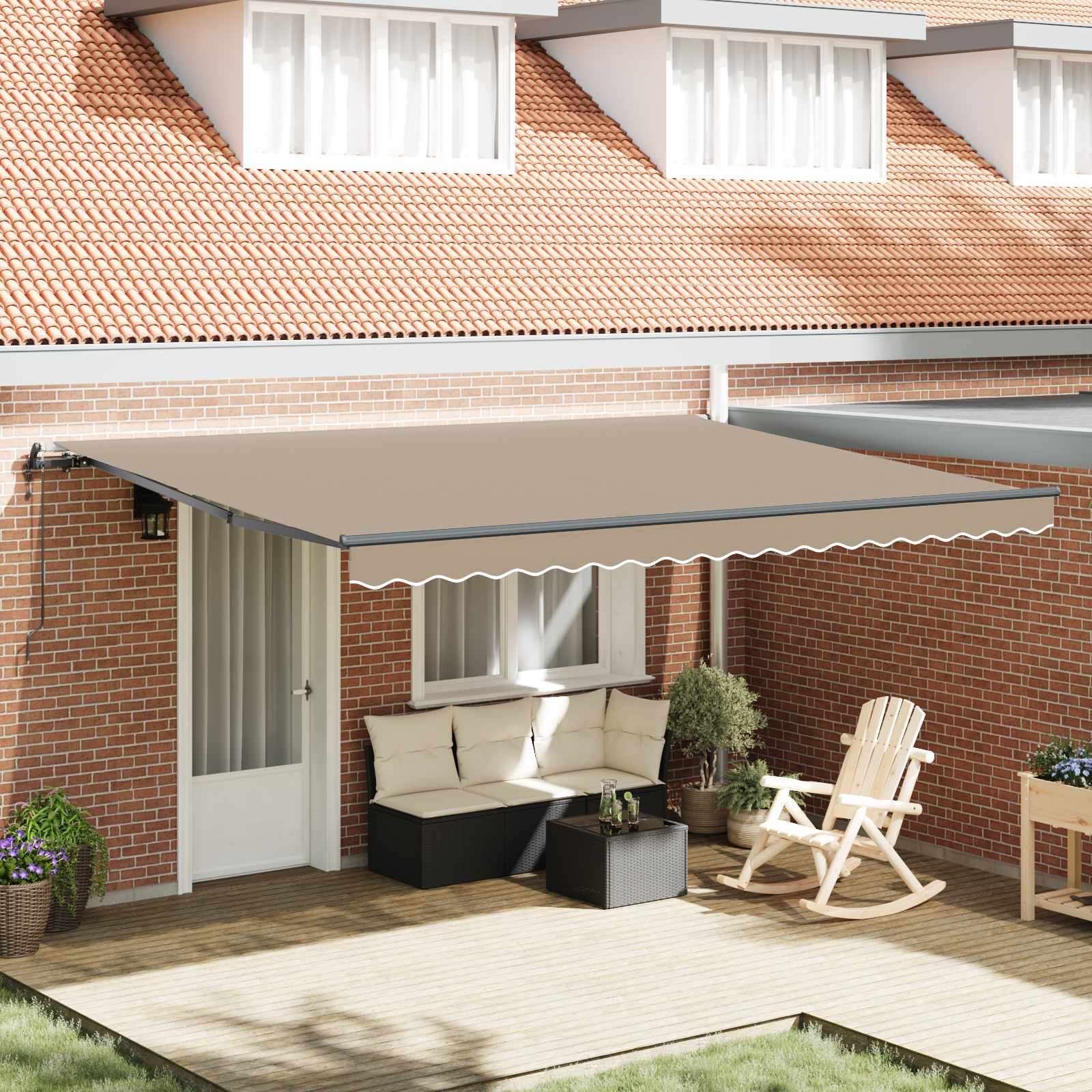 Ausziehbare Markise Beige 450 x 350 cm Stoff und Aluminium