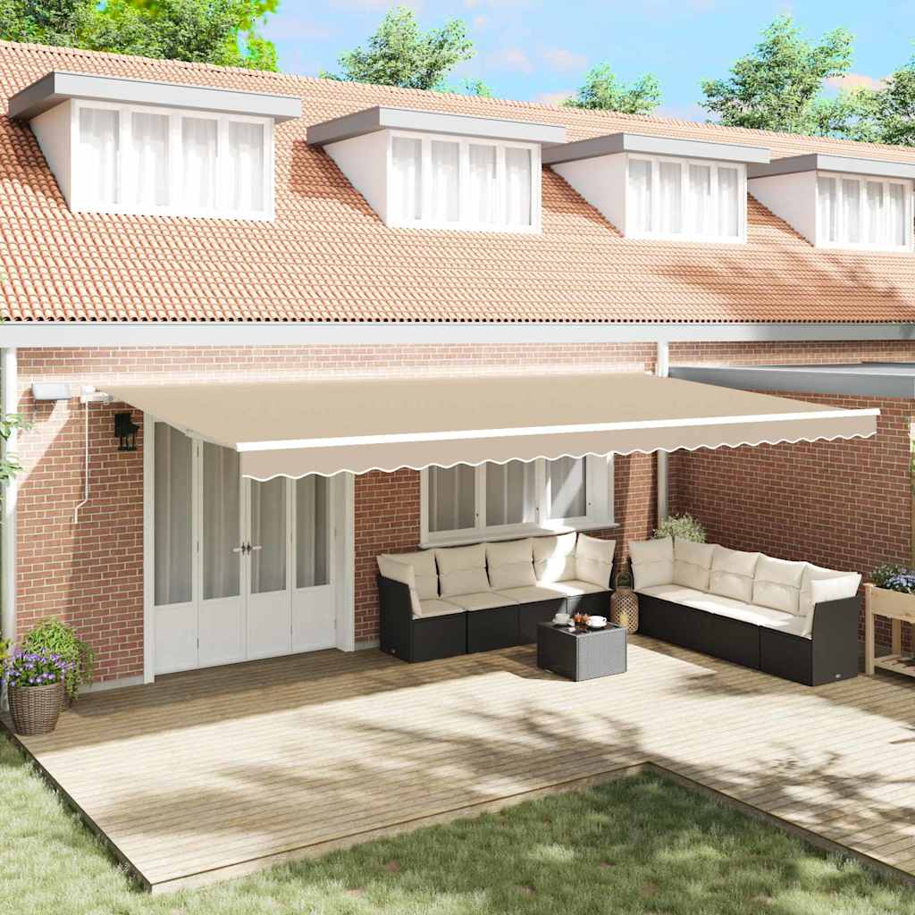 Ausziehbare Markise Beige 600 x 350 cm Stoff und Aluminium