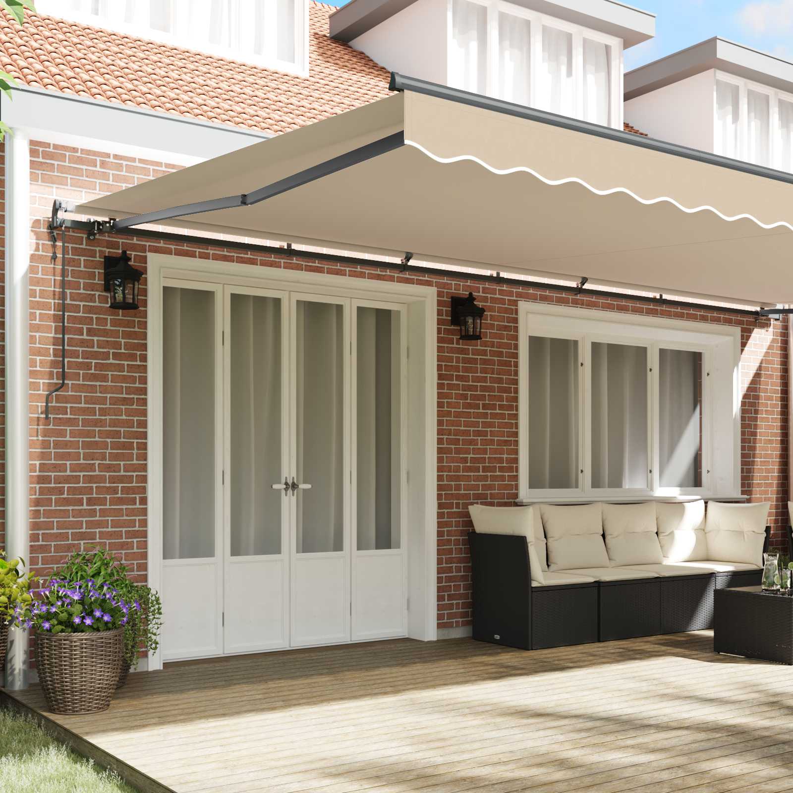 Ausziehbare Markise Beige 600 x 350 cm Stoff und Aluminium
