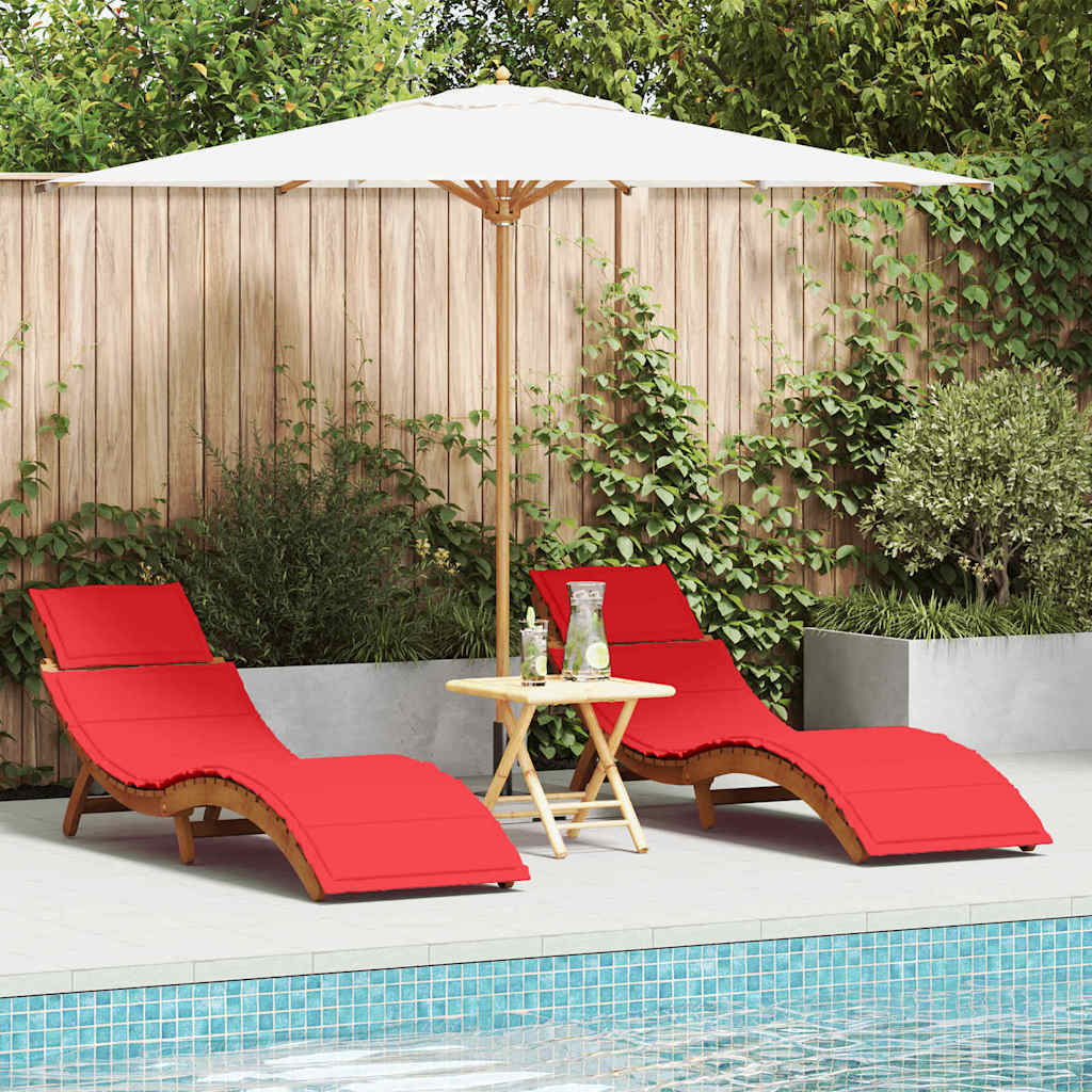 Sonnenliege mit Kissen 2 pcs Rot Massivholz Akazie