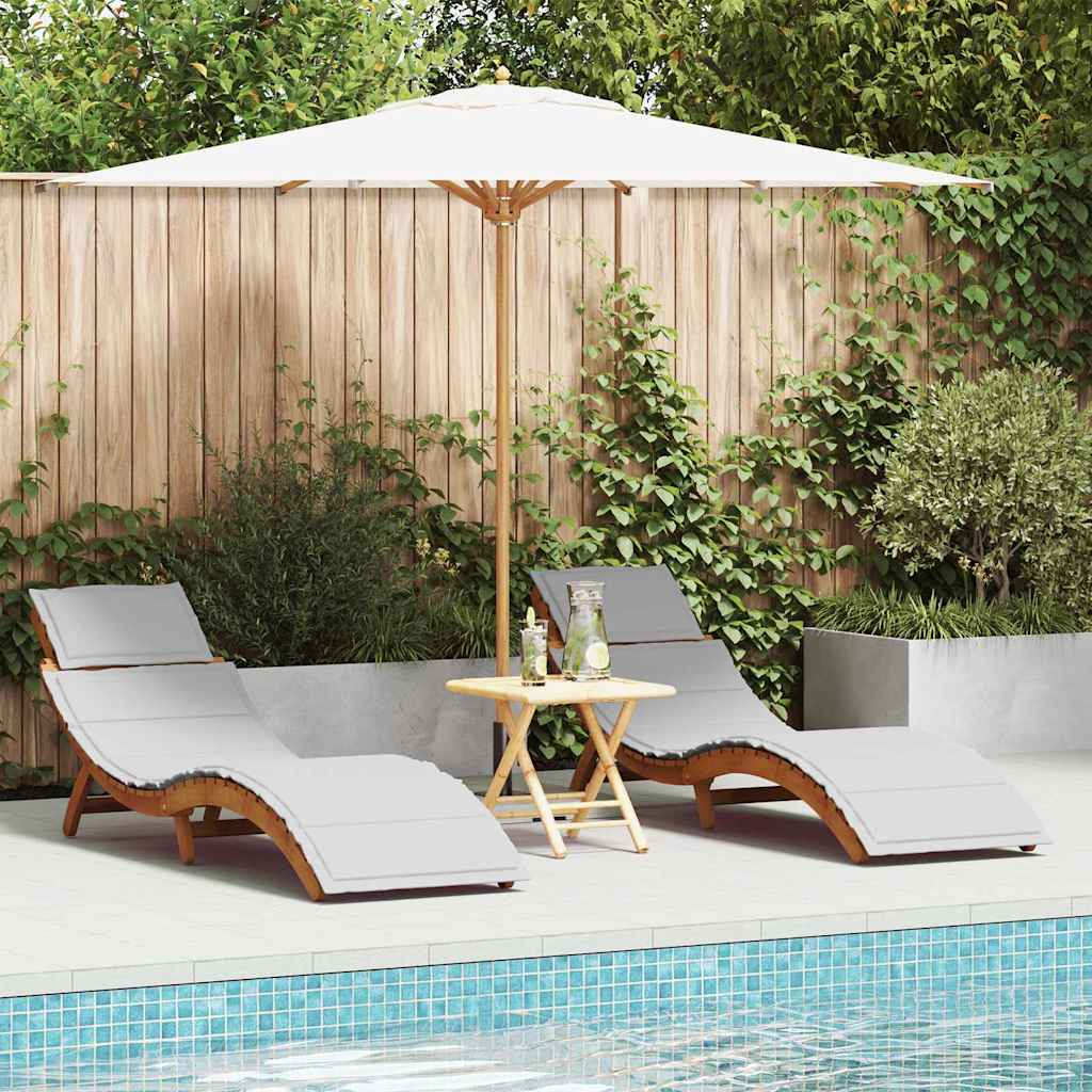 Sonnenliege mit Kissen 2 pcs Hellgrau Massivholz Akazie