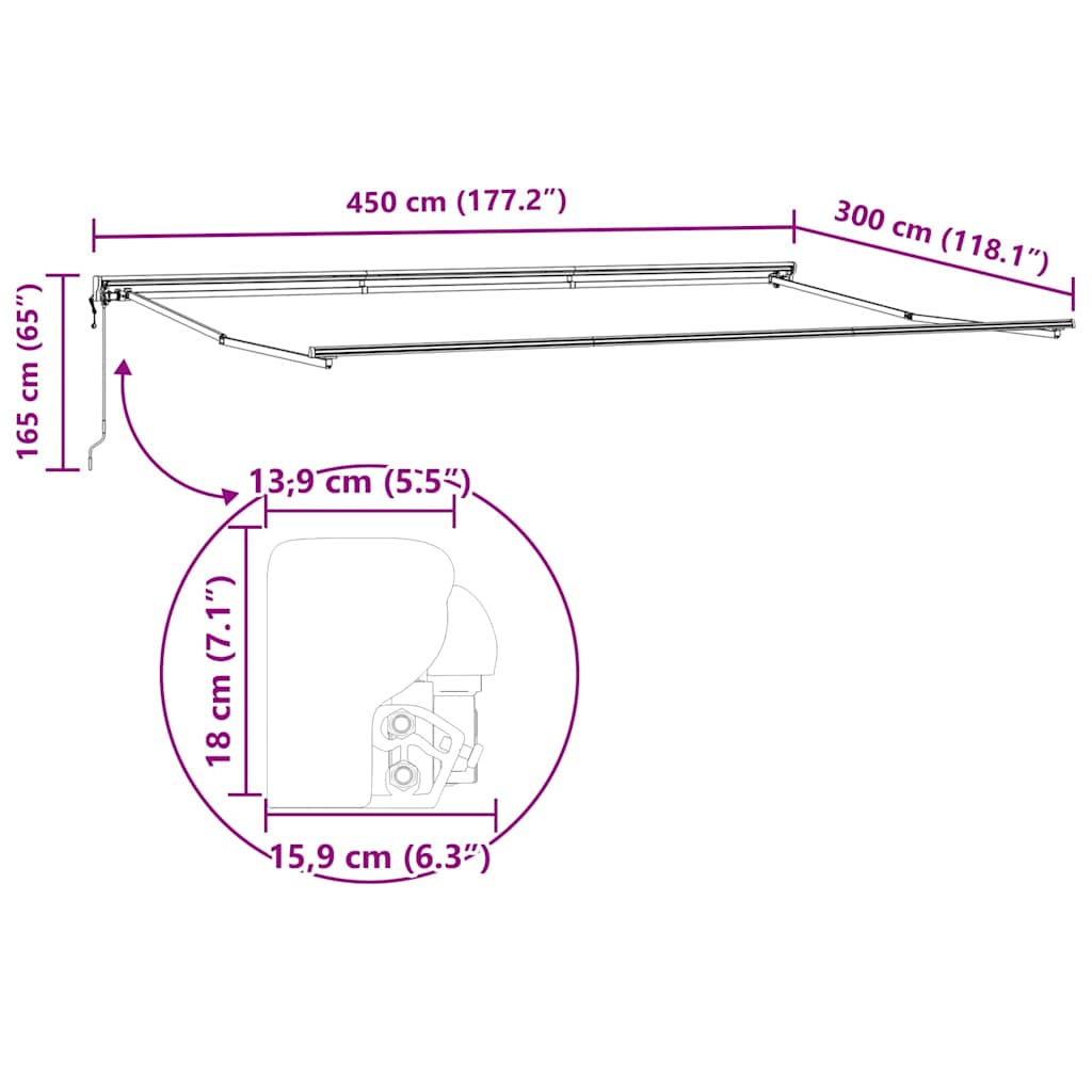 Markisenrahmen Verstellbar Anthrazit 4,5 × 3 m Stahl
