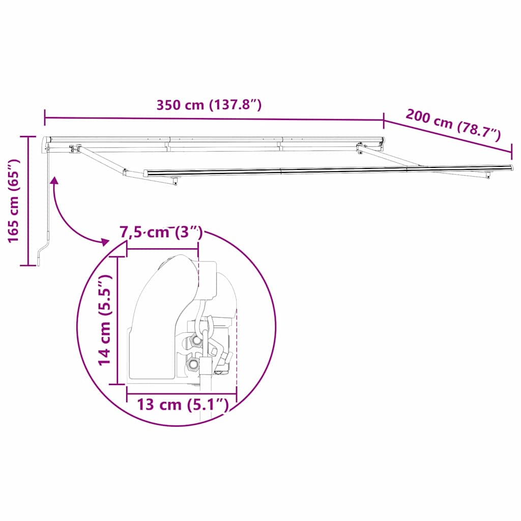 Markisenrahmen Weiß 3,5 x 2 m Metall