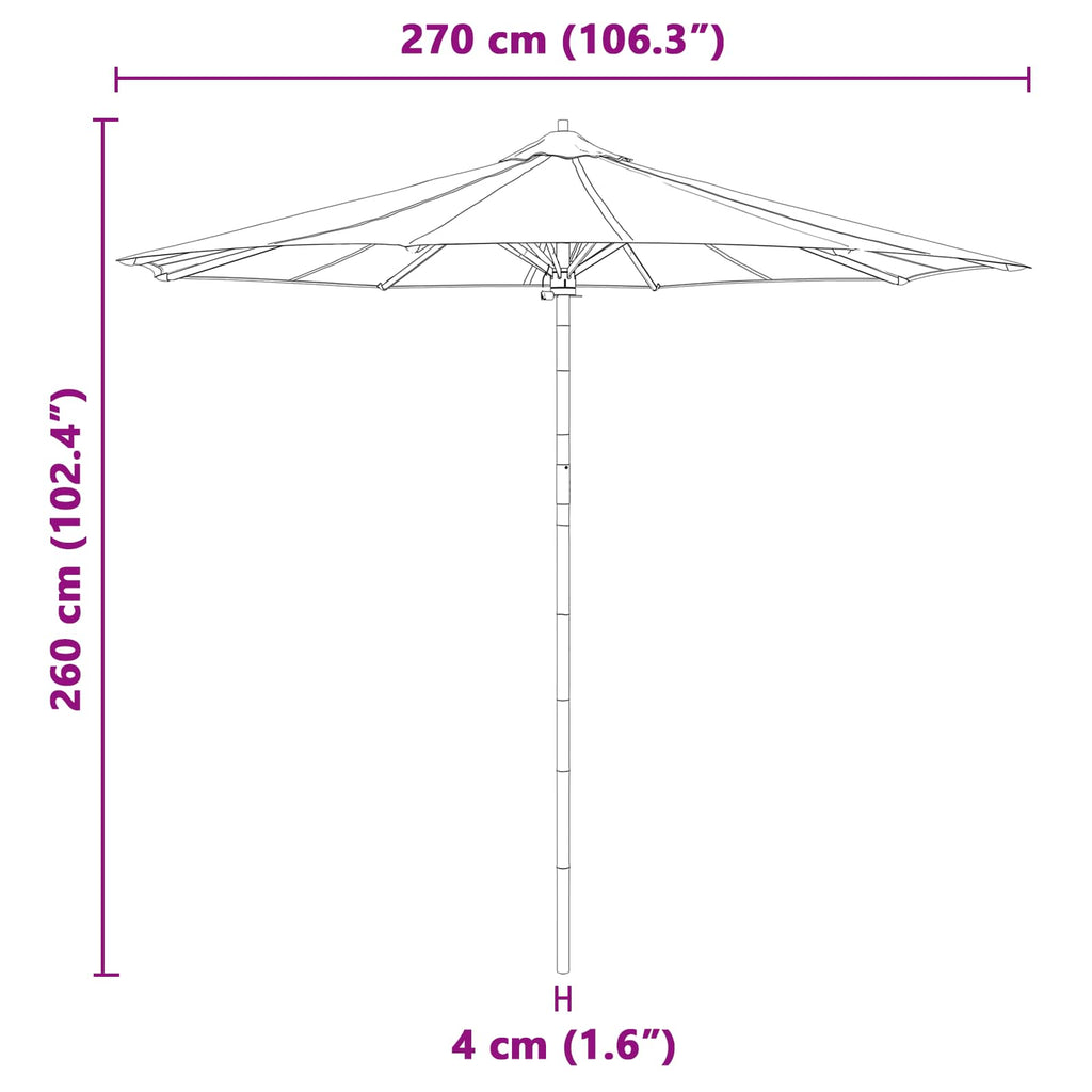 Garten-Sonnenschirm Cremeweiß Ø 270 x 260 cm Bambus