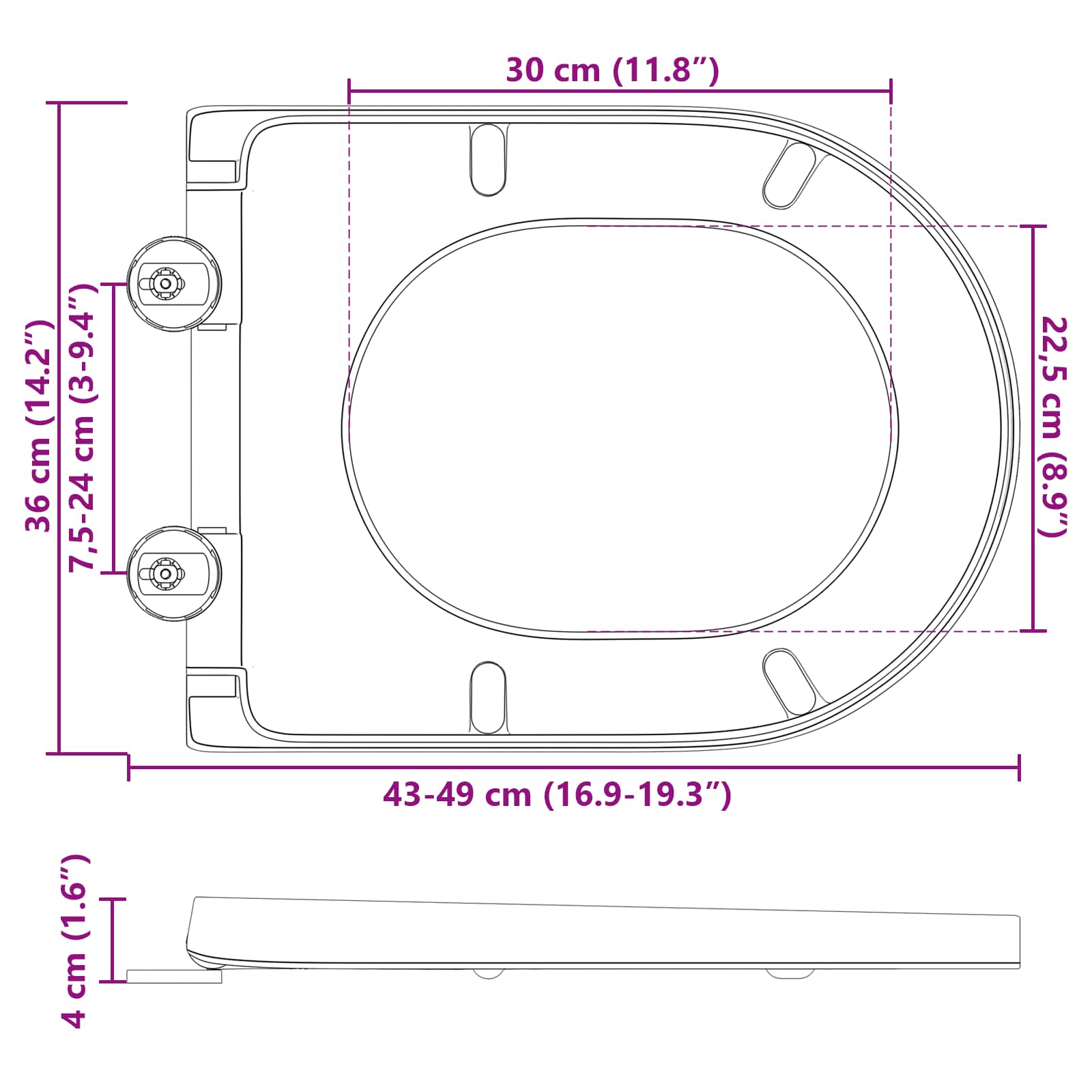 Toilettensitz Grau 49 x 36 x 4 cm Duroplast