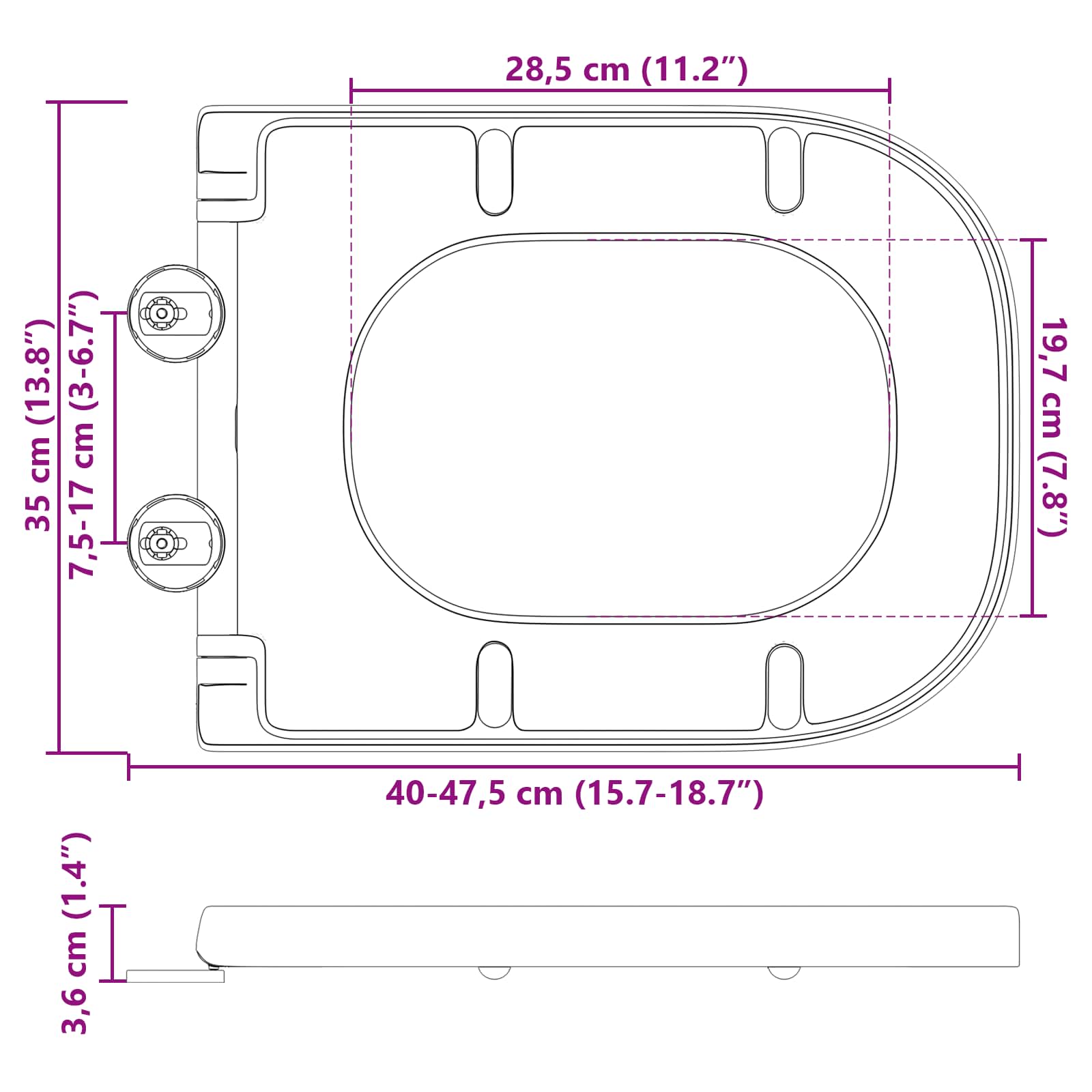 Toilettensitz Schwarz 47,5 x 35 x 3,6 cm Duroplast