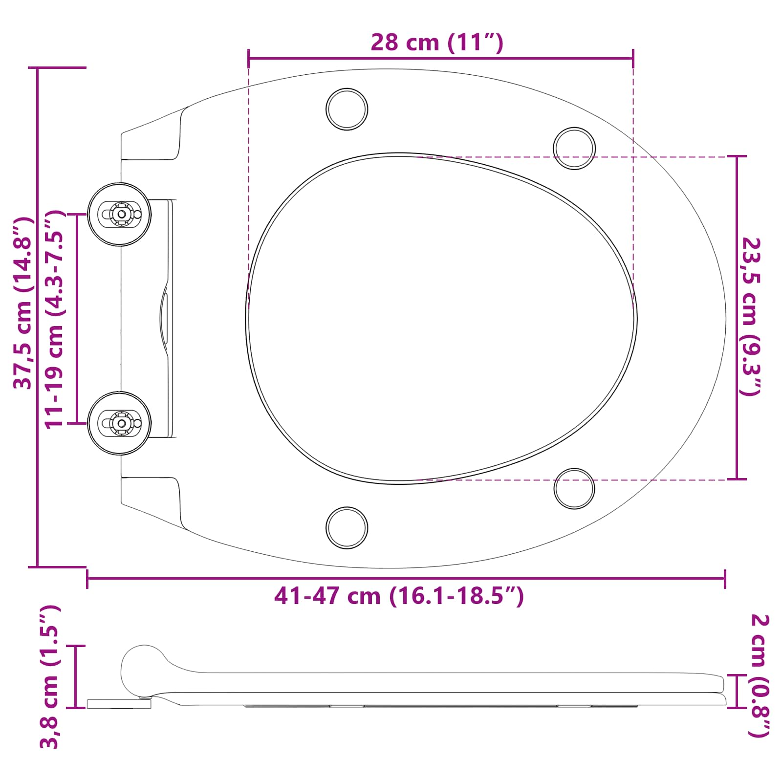 Toilettensitz Grau 47 x 37,5 x 3,8 cm Duroplast