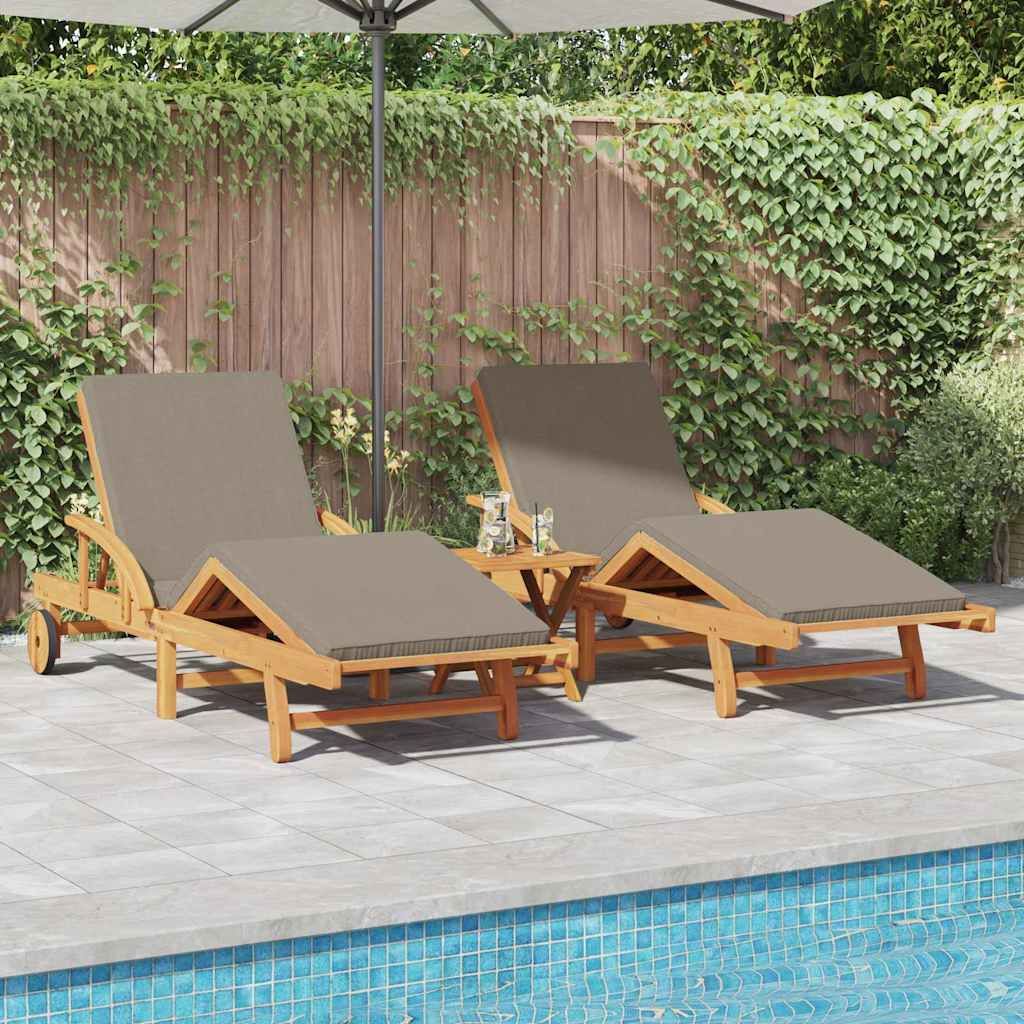 Sonnenliege 3 pcs Taupe 200 x 67 x 84 cm Massivholz Akazie