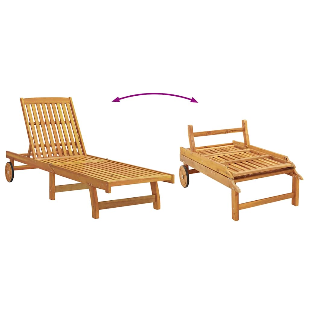 Sonnenliegen 2 Stk. mit Rädern Massivholz Akazie