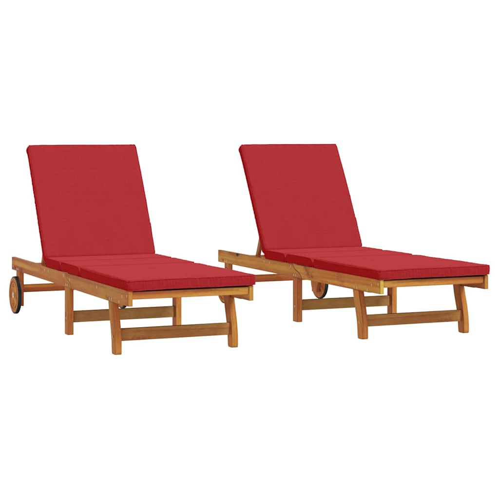 Sonnenliege 2-Person 2 pcs Braun Massivholz Akazie