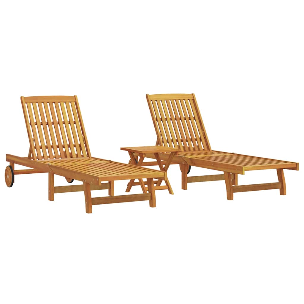 Sonnenliegen 2 Stk. mit Tisch Massivholz Akazie