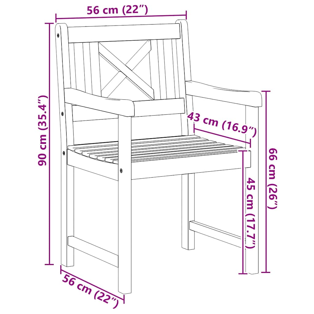 Bank Outdoor 8 pcs Natur 56 x 55,5 x 90 cm Massivholz Akazie