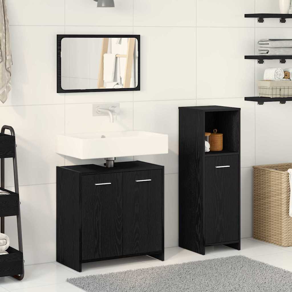 Badezimmermöbel-Set 3 pcs Schwarz Eichen-Optik Holzwerkstoff