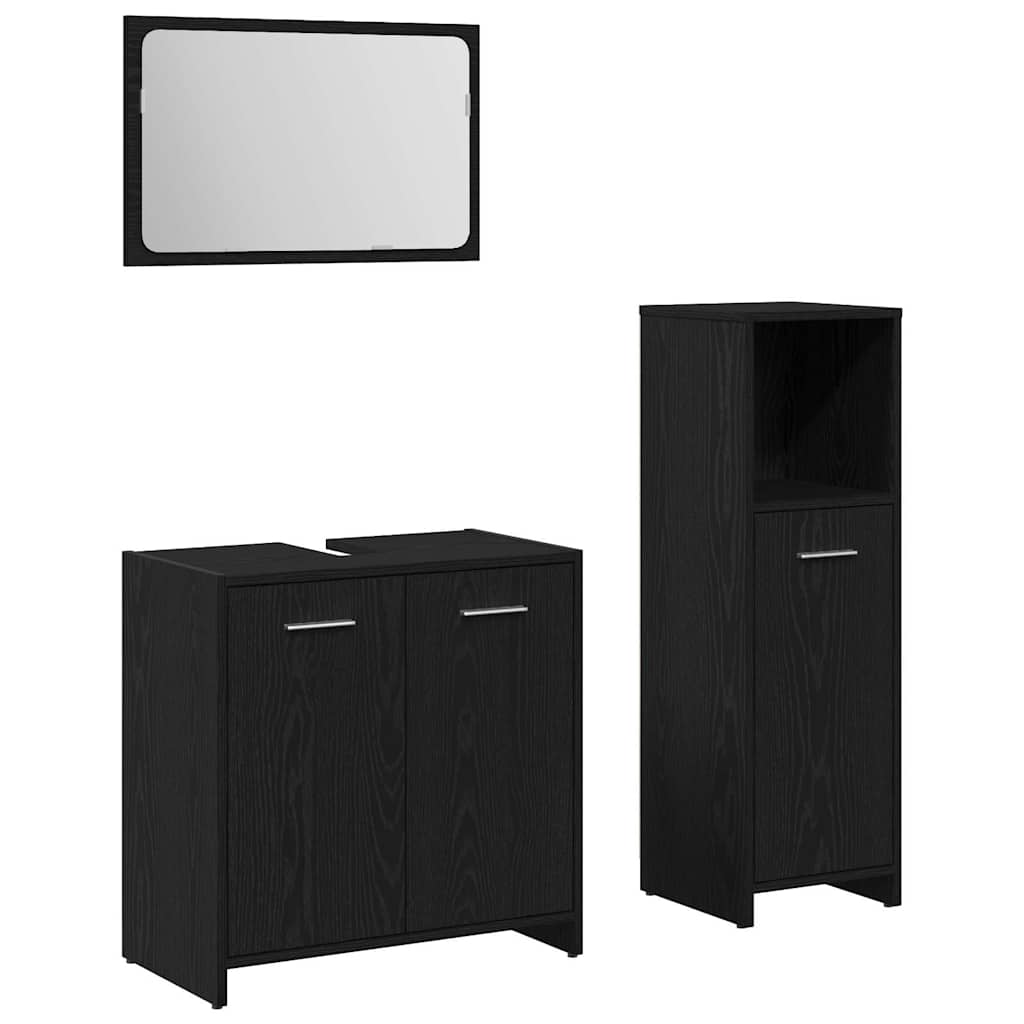 Badezimmermöbel-Set 3 pcs Schwarz Eichen-Optik Holzwerkstoff