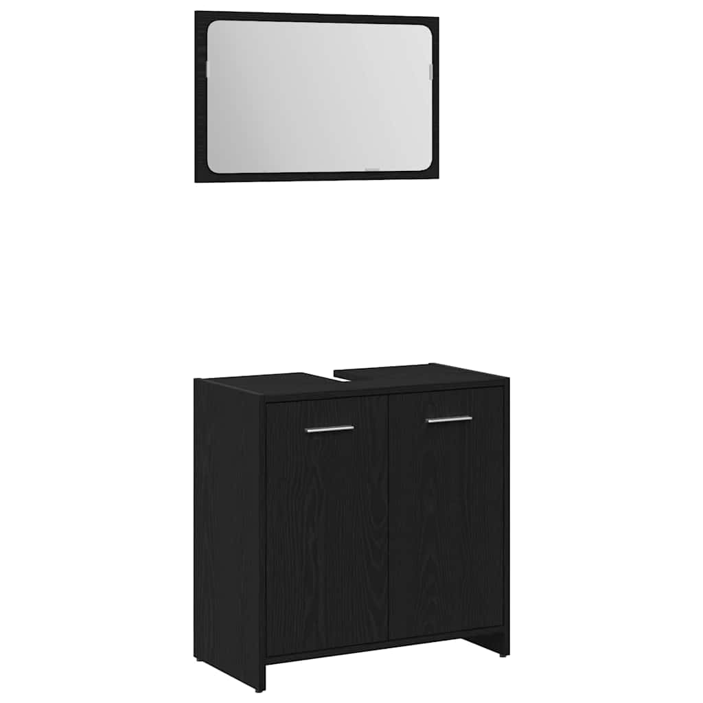 Badezimmermöbel-Set 3 pcs Schwarz Eichen-Optik Holzwerkstoff