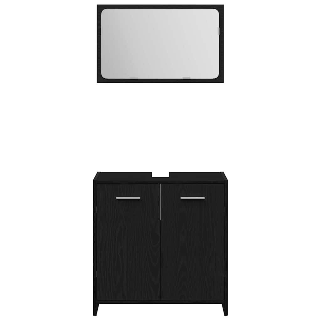 Badezimmermöbel-Set 3 pcs Schwarz Eichen-Optik Holzwerkstoff